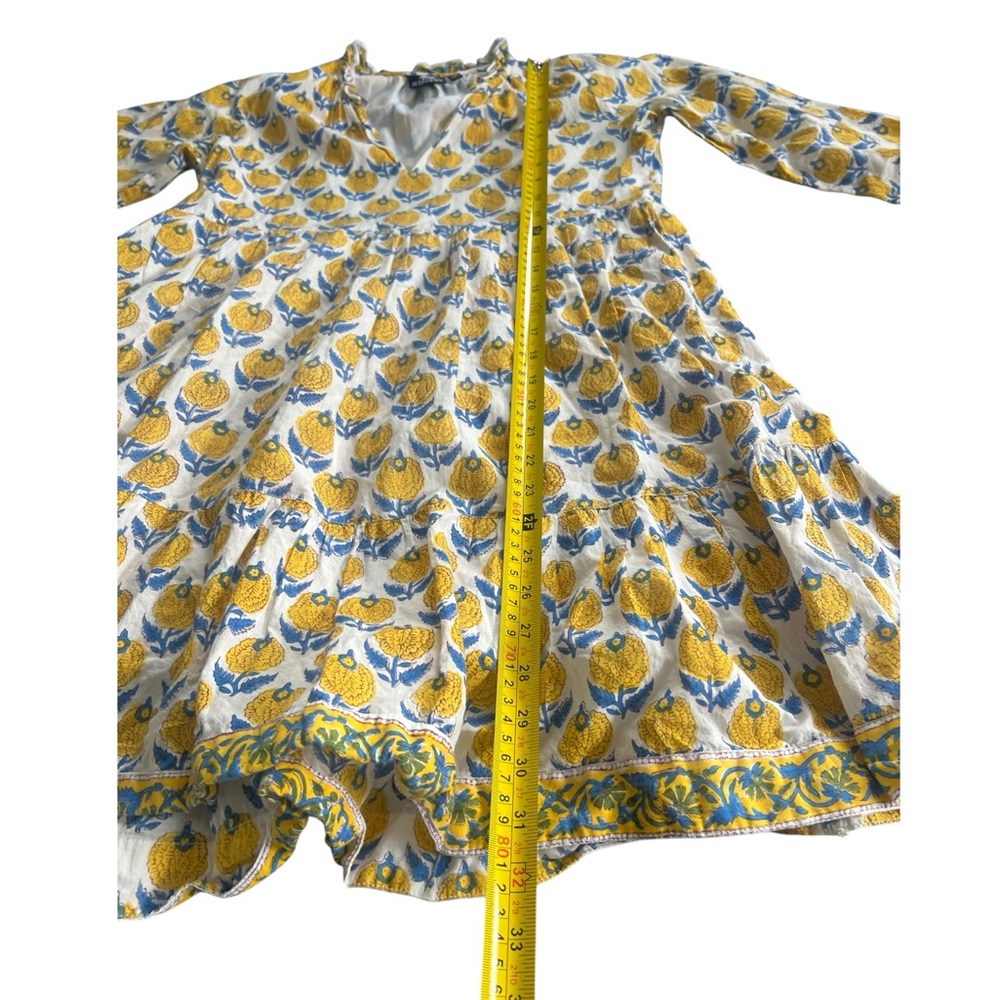 Madison Mathews Ginger Folly Mini Dress Floral Print Blue Yellow Sundress XS - Picture 3 of 9
